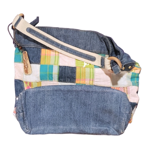 VINTAGE TOMMY HILFIGER BLUE MADRAS TOTE SHOULDER BAG DENIM ZIP CLOSURE - Picture 7 of 11